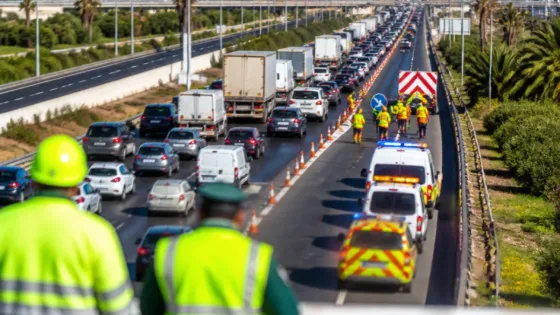 Accidente en la A‑7 en Torrent provoca más de dos kilómetros de retenciones