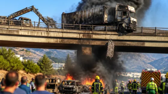Dos muertos y tres heridos graves tras un choque y gran incendio en la AP-7 a la altura de Estepona