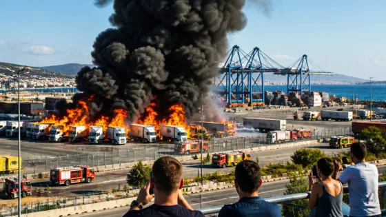Incendio en el Puerto de Algeciras provoca una densa columna de humo visible desde toda la comarca