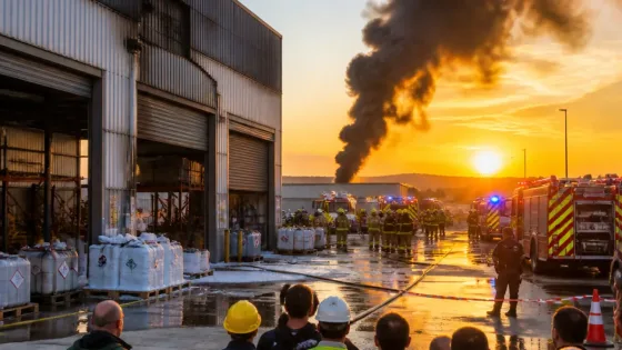 Incendio en polígono de Lorca obliga a desalojar una fábrica y moviliza amplio dispositivo