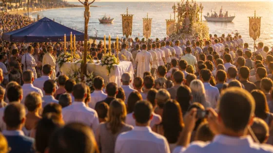 Marbella celebra con multitud la procesión y la misa en la playa por la Virgen del Carmen