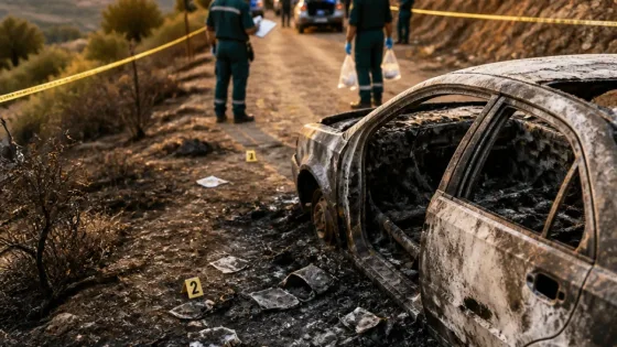 Un vehículo calcinado y un fallecido en una pista forestal entre Miranda y Villanueva del Conde