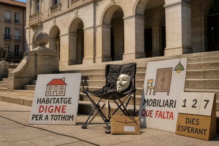 37 días de protesta en Girona por un piso social devuelto sin muebles: el caso llega al pleno
