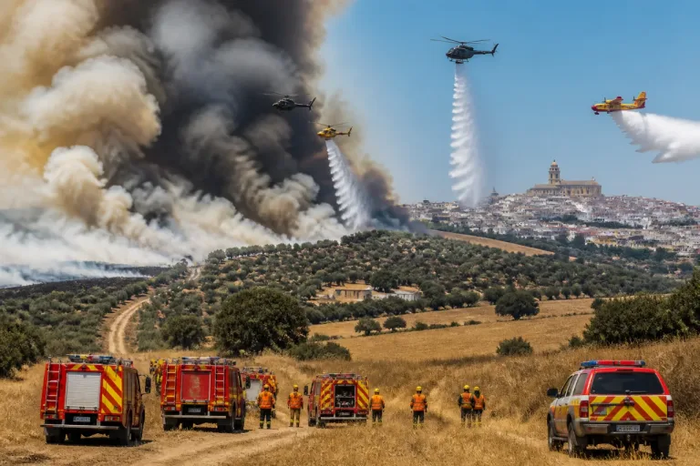 Amplio despliegue del Infoca en Morón tras el tercer incendio forestal en Sevilla en un día