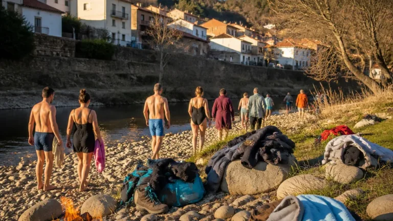 En El Robledo despiden el año con un baño colectivo en el Bullaque, tradición local desde los 90