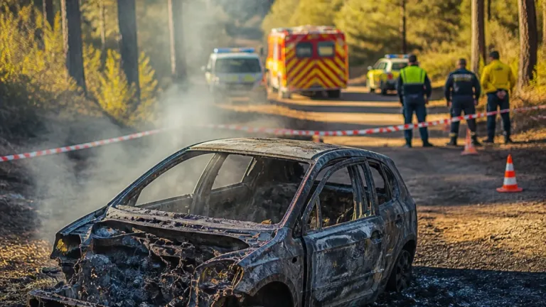 Encuentran un cuerpo junto a un vehículo calcinado en una pista forestal de la provincia