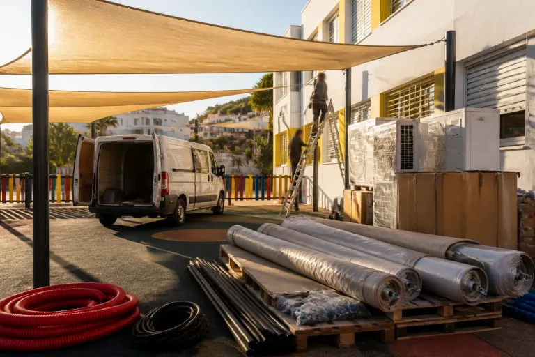 Estepona refuerza el confort en los colegios con sombras y climatización