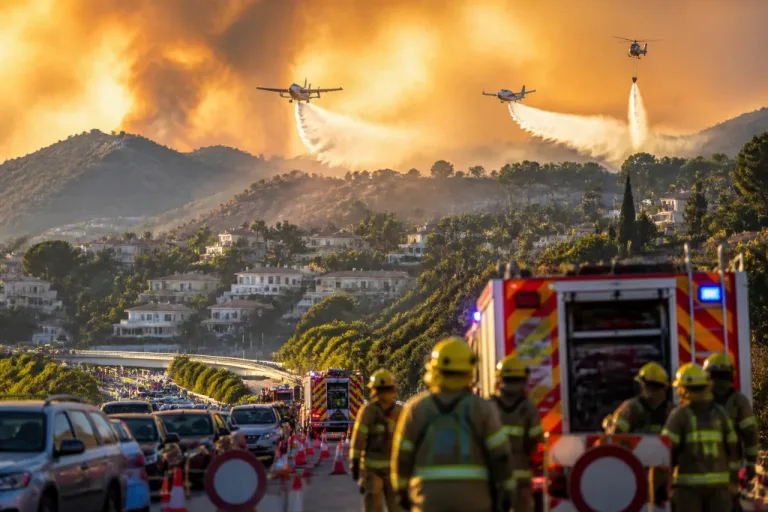 Fuego junto a Montemayor obliga a desalojos y corta la AP-7 mientras sube el operativo