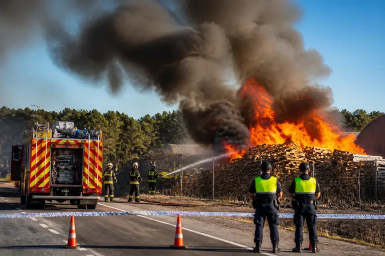 Gran incendio en una empresa de palets junto a la N‑601 obliga a cortar la VA‑20 en Valladolid