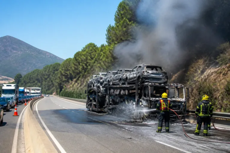 Incendio de un camión en la AP-7 en Estepona obliga a actuar a bomberos y controles en la vía