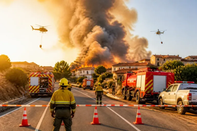 Incendio en Cabezarrubias fuerza corte de la CR-5021 y moviliza a medio centenar de efectivos