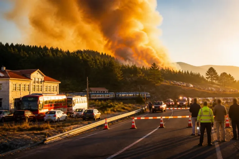 Incendio en Porqueros obliga a confinar vecinos y corta carreteras y trenes en León