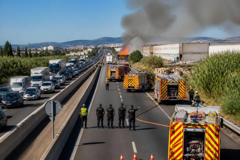 Incendio junto a la C-32 obliga a cortar la autopista en Mataró y causa retenciones