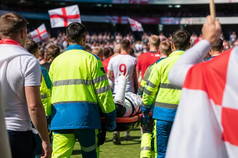 Jordan Henderson, retirado en camilla tras lesionarse en la celebración del triunfo de Inglaterra