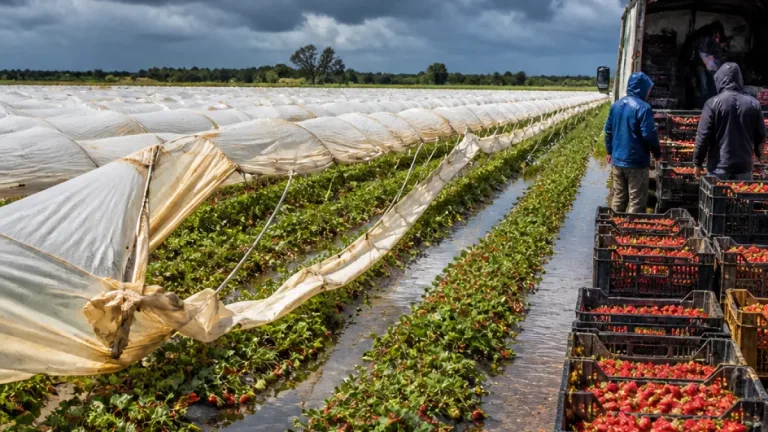 La campaña de frutos rojos reduce su cosecha y exportaciones en Huelva tras las borrascas