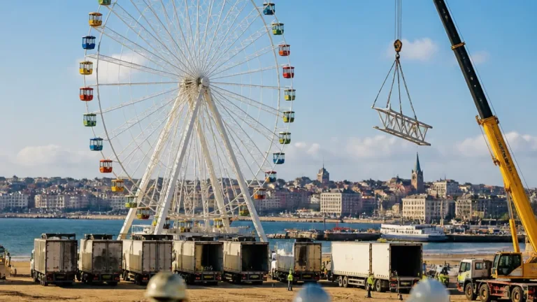 La noria de la Semana Negra vuelve a cambiar el skyline de Gijón tras un año fuera