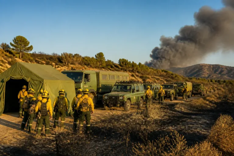 La UME despliega el BIEM II en Los Gallardos para reforzar la lucha contra el incendio