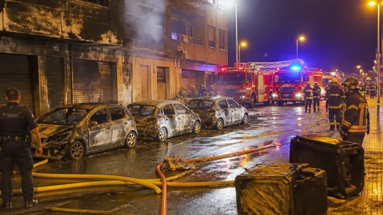 Madrugada de incendios en Badajoz: contenedores, coches y una fachada calcinados