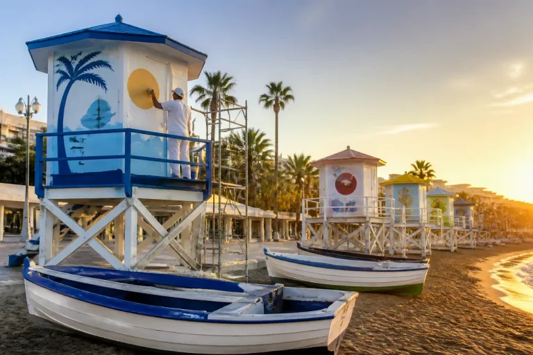 Marbella renueva el aspecto de las torretas de salvamento y las barcas tradicionales