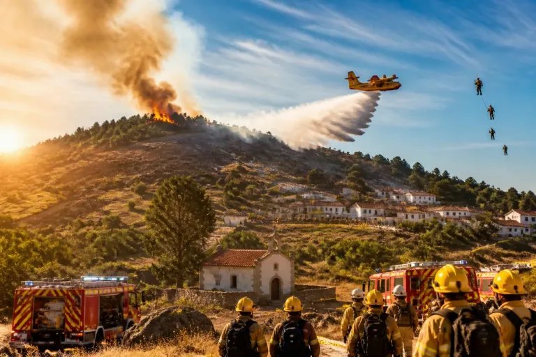 Once medios actúan contra un incendio forestal activo en Miranda del Castañar