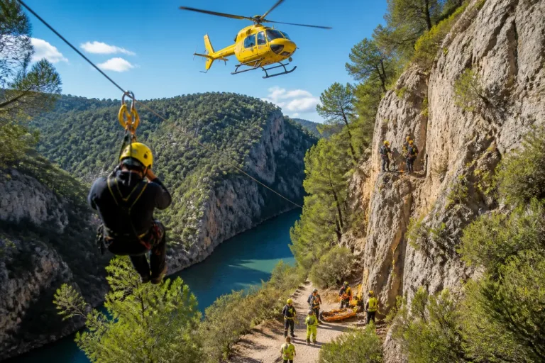 Rescate en tirolina en Gandia: bomberos salvan a una mujer de 59 años en la Cova Negra
