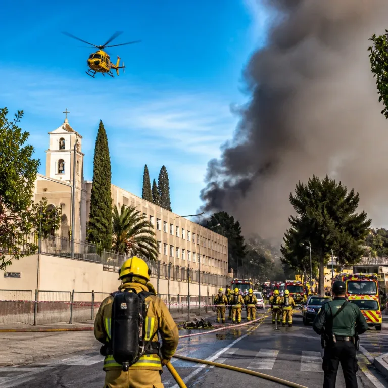 Incendio forestal junto a viviendas y un colegio moviliza a bomberos, brigadas y helicóptero en Cieza