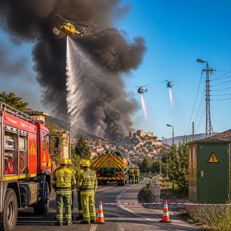Incendio en la entrada de Lorca moviliza brigadas forestales y corta suministro eléctrico en zonas altas
