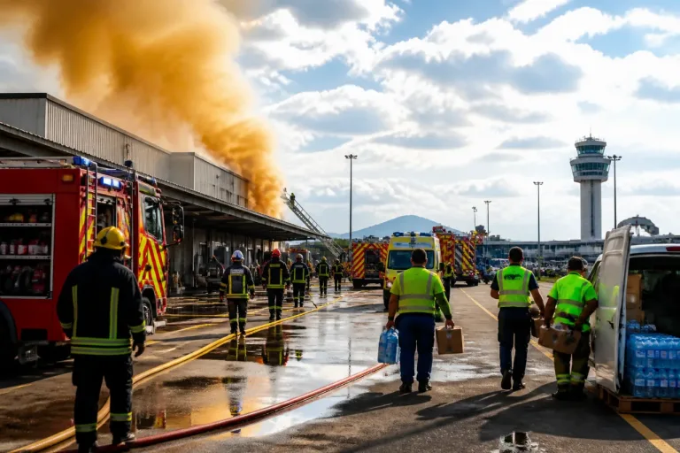 Incendio en Mercapalma obliga a activar servicios de emergencia y mantiene en alerta el aeropuerto de Palma