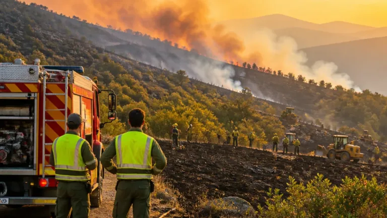 Sobe a nivel 1 el incendio declarado en Guimara, Peranzanes, tras horas de trabajo nocturno
