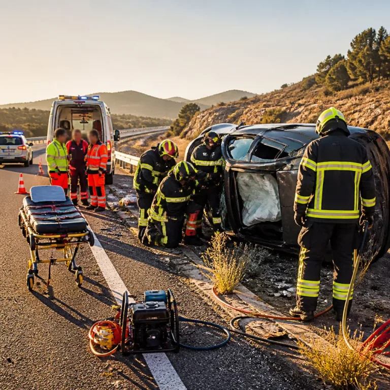 Una mujer de 77 años, rescatada tras volcar su turismo en la RM-15 en Cehegín