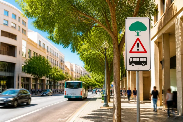 Tarragona señaliza frente a El Corte Inglés para proteger un árbol y advertir a los autobuses
