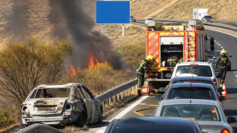 Un coche incendiado en la A-42 provoca retenciones y alarma por la vegetación junto a la vía