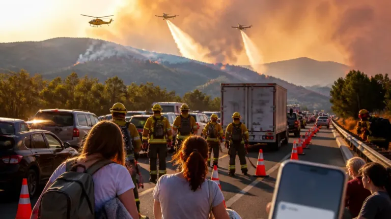 Un incendio en Lozoyuela provoca desalojos, confinamientos y el corte de la A‑1 en la Sierra Norte