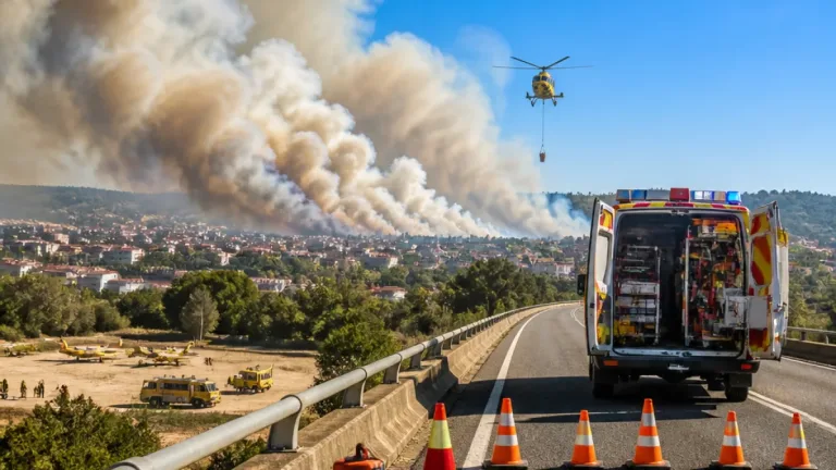 Un incendio en Untes obliga a cortar la N-120 y deja a Ourense cubierta de humo