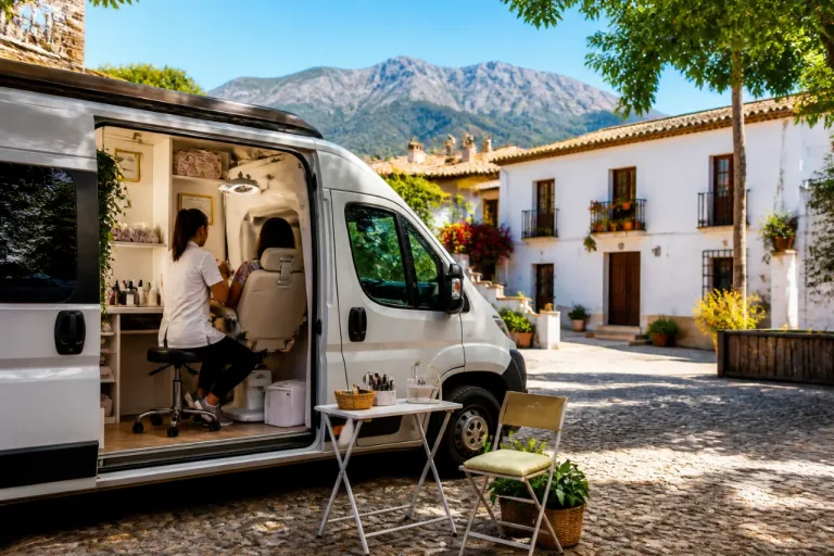 Una furgoneta ambulancia lleva servicios estéticos a los pueblos de Granada para combatir la despoblación