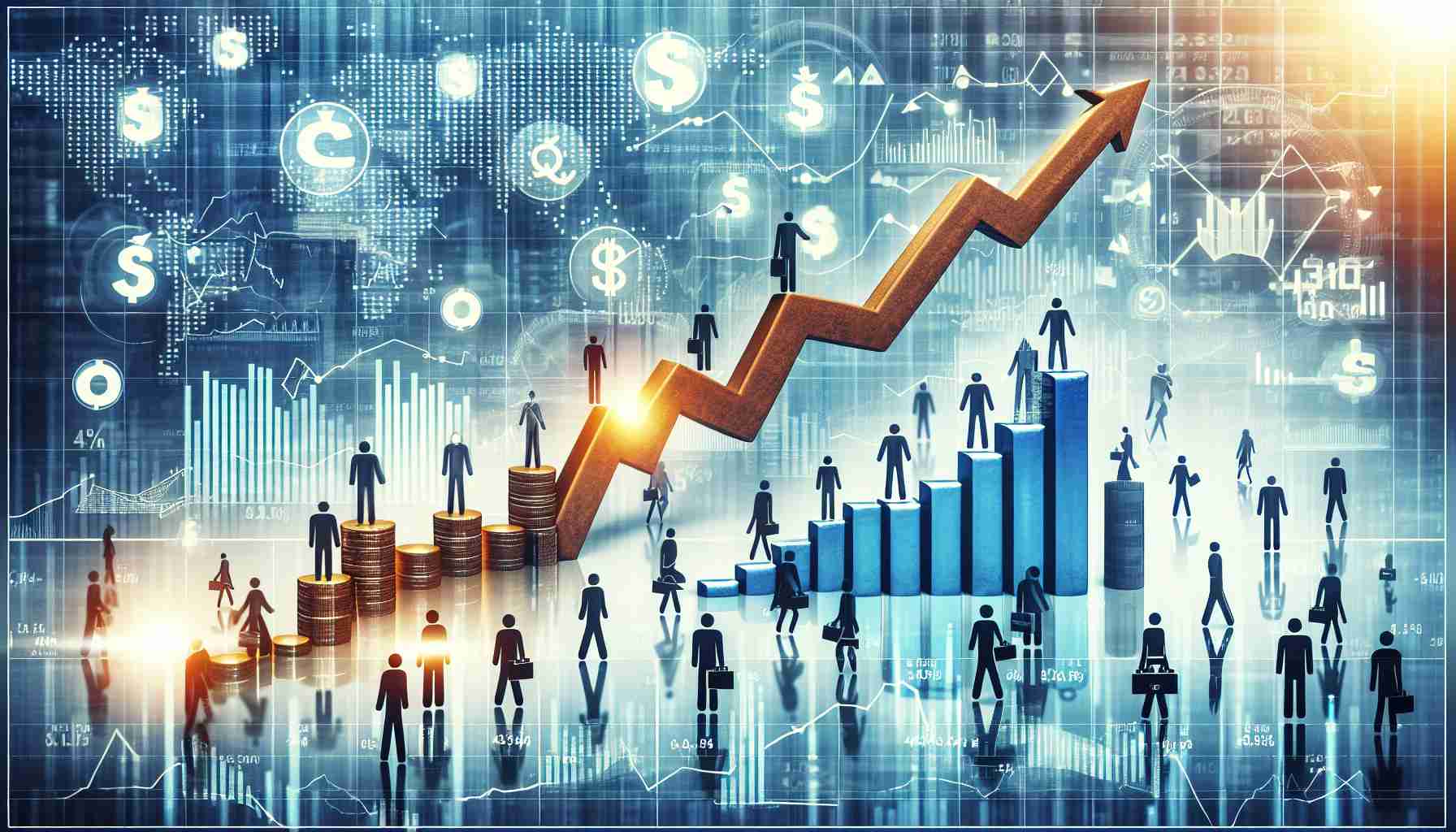 An HD quality, photorealistic depiction of the shift in investor behavior symbolized by the rising trend in public debt investment. The financial scene can be portrayed as a graph or chart indicating an upward trend, with icons or figures of people investing in bonds and securities, reflecting the rise in public debt investment. The picture should be able to communicate a complex abstract concept concretely and visually.